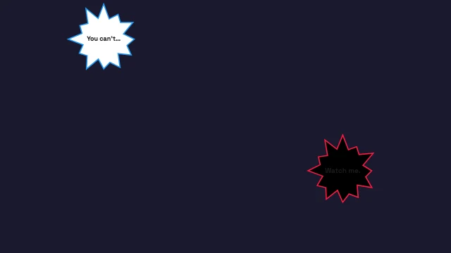 Hero vs Villain speech bubble template — Dramatic confrontation with contrasting bubbles