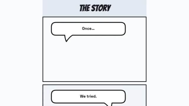 6-panel story speech bubble template — Six panels stacked in a column, with a title for the whole strip.